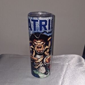 Patriots Themed Tumbler with Blue and Black Design